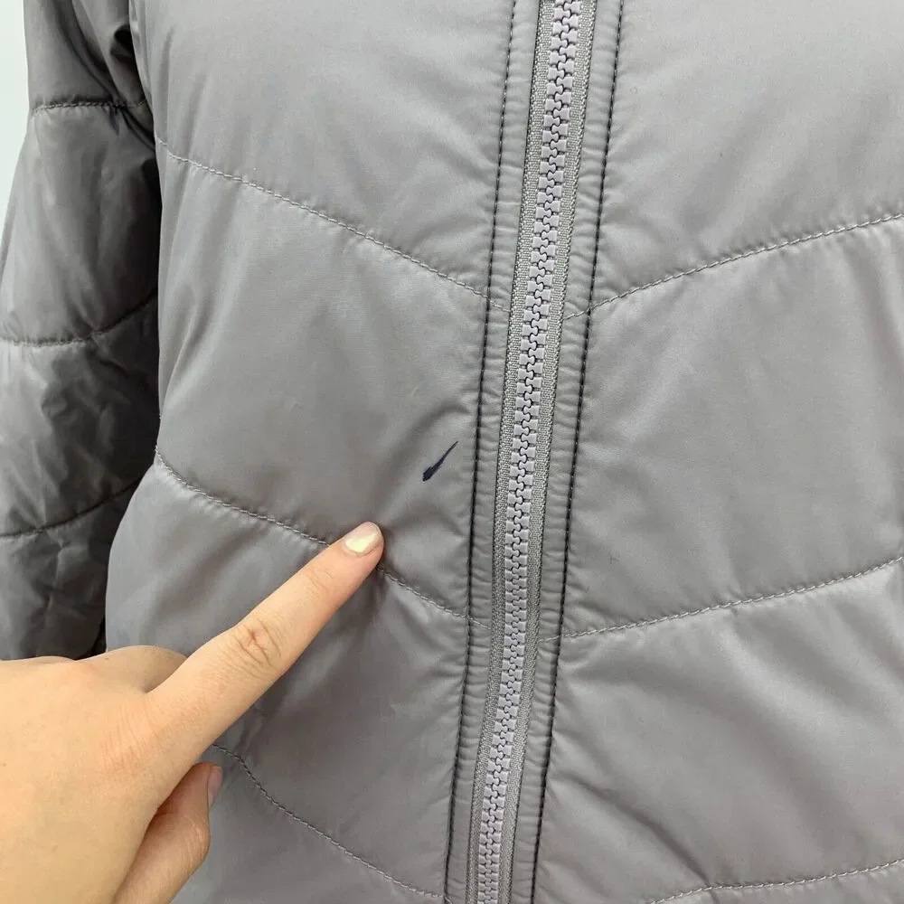 The North Face Reversible Jacket Girls Youth M Medium Aqua Grey Quilted Filled